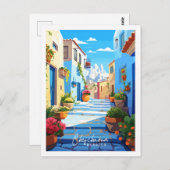チェフチャオウンモロッコヴィンテージ旅行イラストレーション ポストカード (正面/裏面)