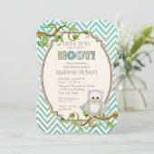 チェブロンの縞模様のフクロウの男の子の赤ちゃんのシャワー 招待状 (スタンド正面)