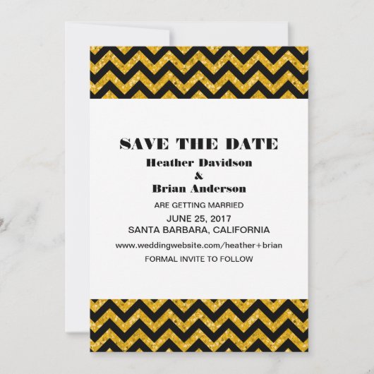 チェブロングリッターのSave the Date招待状（イエロー） 招待状 (正面)