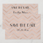 チェブロンハート ゴールドの結婚式 Save The Date カード (正面/裏面)