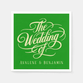 チェリエレガントーと森の緑の色結婚の スタンダードカクテルナプキン