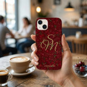 チェリーのモノグラム 赤い果物に金のイニシャル Case-Mate iPhoneケース