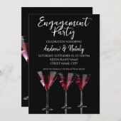 チェリーの入ったマティーニグラスの赤いカクテル 招待状 (正面/裏面)