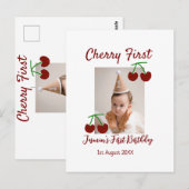 チェリーの初めての誕生日写真 子供 現代 赤 ポストカード (正面/裏面)