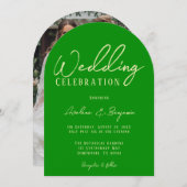 チェリーエレガントと森の緑の写真結婚 招待状 (正面/裏面)