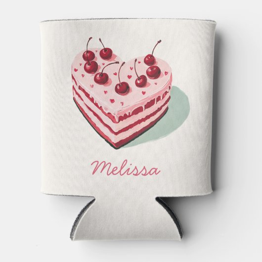 チェリーオントップ ピンクハートケーキ ブライダルシャワー 缶クーラー (正面)
