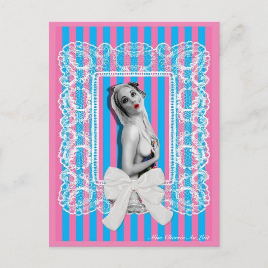 チェリーオーレイトアユトショップかわいいレトロピンアップガール ポストカード (正面)