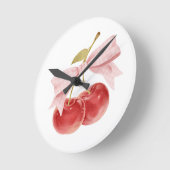 チェリーガールルームデコール、ピンクコケッタボウチェリー ラウンド壁時計 (傾斜)