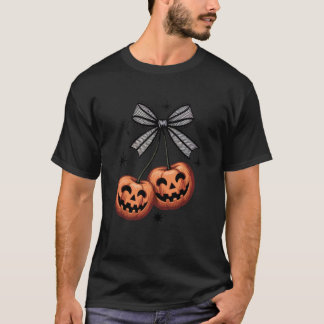 チェリーコケット怖いチェリーリボンクラシックハロウィン Tシャツ