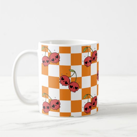 チェリースカルチェッカーボード - かわいいゴススタイル コーヒーマグカップ (左)