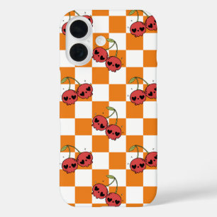 チェリースカルチェッカーボード - かわいいゴスビジュアル iPhone 16ケース