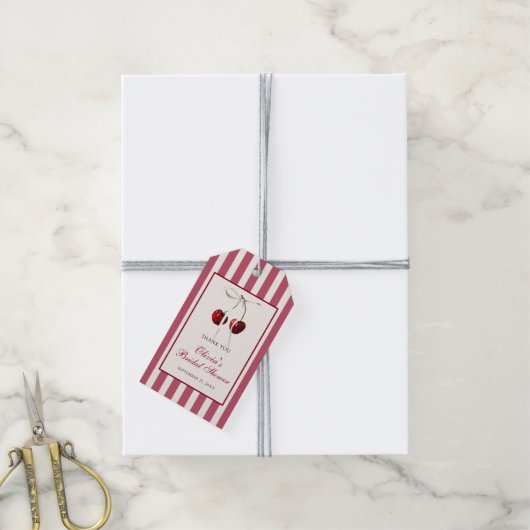 チェリーストライプのサンキュー ギフトタグ (より糸付き)