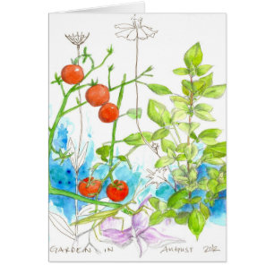 チェリートマトのベズルのハーブの水彩画の庭の芸術