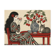 チェリードレスでネコと紅茶を