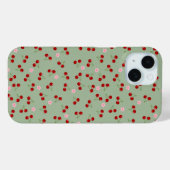 チェリーパターン グリーンの背景 Case-Mate iPhoneケース (裏面 (横))