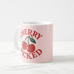 チェリーピックされたトレンディなレトロフルーツグラフィック ピンク コーヒーマグカップ