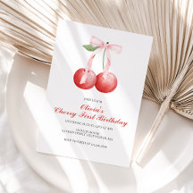 チェリーピンクのボウが付いたプレッピーなファーストバースデー