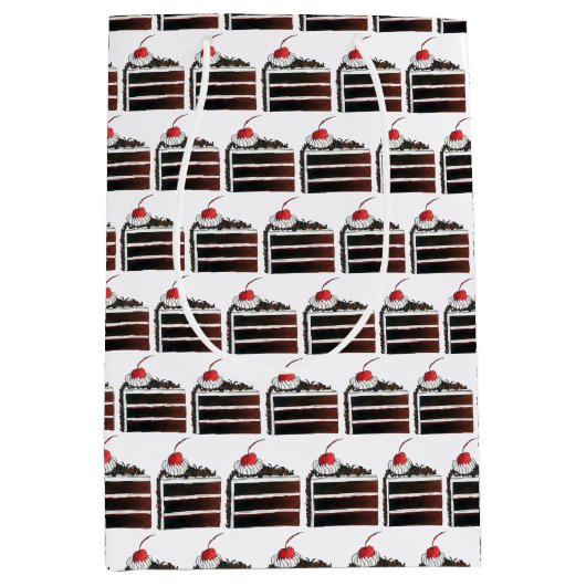 チェリーブラックフォレストケーキ スライス バースデーパーティー 食べ物 ミディアムペーパーバッグ (正面)