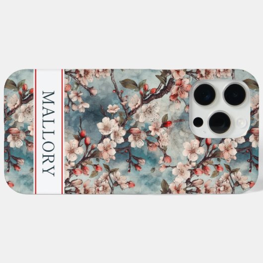 チェリーブラッサム ティール 桜 プリント モノグラム Case-Mate iPhoneケース (裏面 (横))