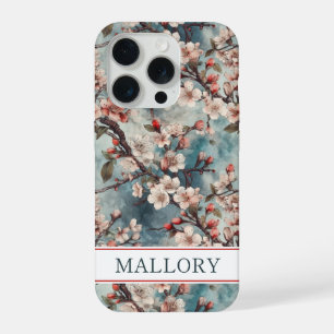 チェリーブラッサム ティール 桜 プリント モノグラム iPhone 15 PROケース