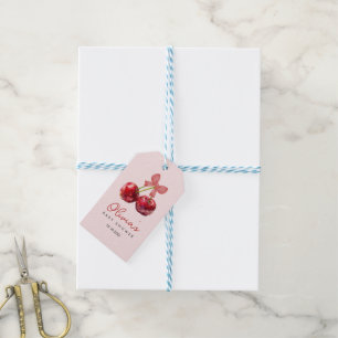 チェリーベビーシャワーのギフトタグ（ピンクのリボン付き） ギフトタグ
