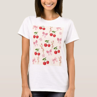 チェリーリボンのかわいいレトロテイストTシャツ Tシャツ
