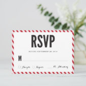 チェリーレッドのストライプRSVPの応答カード 出欠カード (スタンド正面)