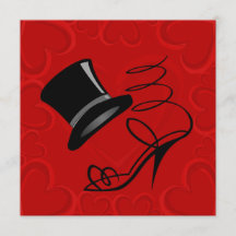 チェリーレッドのハートのトップハットとハイヒール 招待状