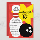 チェリーレッドのボーリングの強打のボーリングの誕生会 招待状 (正面/裏面)