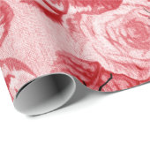 チェリーレッドのヴィンテージ植物の花のToile ラッピングペーパー (ロールコーナー)
