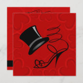 チェリーレッドハーツ トップハットとハイヒール 招待状 (正面/裏面)