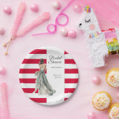 チェリーレッド ビビッド ストライプ 水彩 結婚前お披露目パーティー ペーパープレート (パーティー)