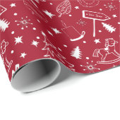 チェリーレッド&ホワイトのクリスマスラッピング紙 ラッピングペーパー (ロールコーナー)