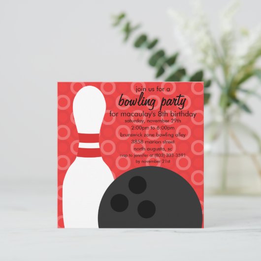 チェリーレッドPinの友達のボーリングをする誕生会 招待状 (スタンド正面)