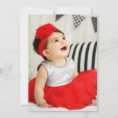 チェリー1歳の誕生日 赤いギンガムチェックのリボンの写真 招待状 (裏面)