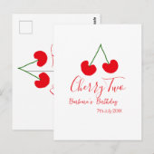 チェリー2歳の誕生日 赤いチェリーの子供向けシンプルデザイン ポストカード (正面/裏面)