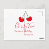 チェリー2歳の誕生日 赤いチェリーの子供向けシンプルデザイン ポストカード (裏面)