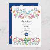 チェリー5th誕生日ガールフィエスタラマフォーク花 招待状 (正面/裏面)