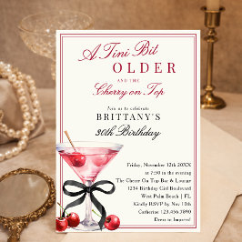 チェリー・オン・トップ・マティーニの誕生日おめでとう Tini Bit Older 招待状