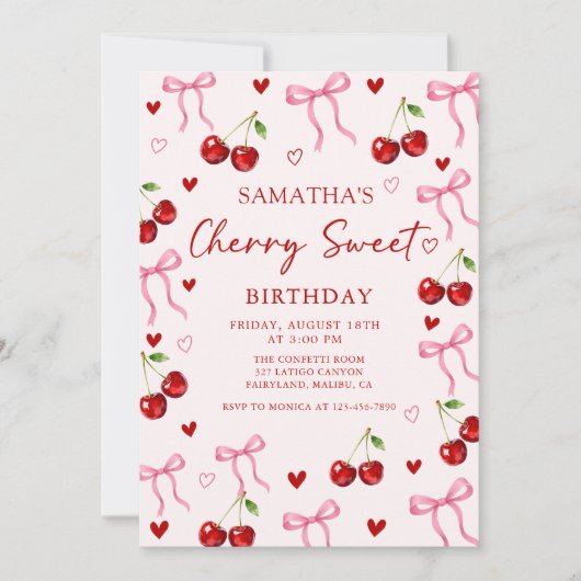 チェリー スイート ボウ 誕生日 インビテーション (正面)