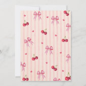 チェリー スウィート バースデー パーティー ピンクの リボン ガール 招待状 (裏面)