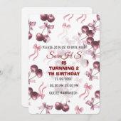 チェリー スウィート バースデー パーティー 招待状、チェリー リボン 招待状 (正面/裏面)