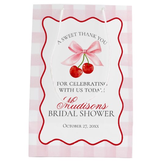 チェリー スウィート ピンク コケッティー ボウ ブライダル シャワー フェア ミディアムペーパーバッグ (裏面)