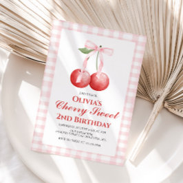 チェリー スウィート ピンク ボウ プレッピー バースデー 招待状