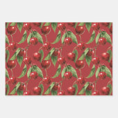 チェリー チェリー 赤 ピンク 白 柄 ラッピングペーパーシート (正面)