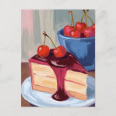 チェリー・チーズケーキ | バーカリーの食べ物の絵 ポストカード (正面)