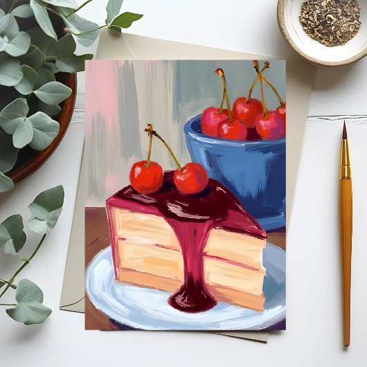 チェリー・チーズケーキ | バーカリーの食べ物の絵 ポストカード