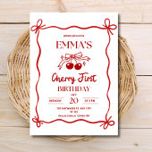 チェリー ファースト バースデー 招待状 赤いリボン ベリー