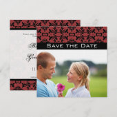 チェリー&ブラックダマスク ウェディング セーブ・ザ・デート フォト 招待状 (正面/裏面)