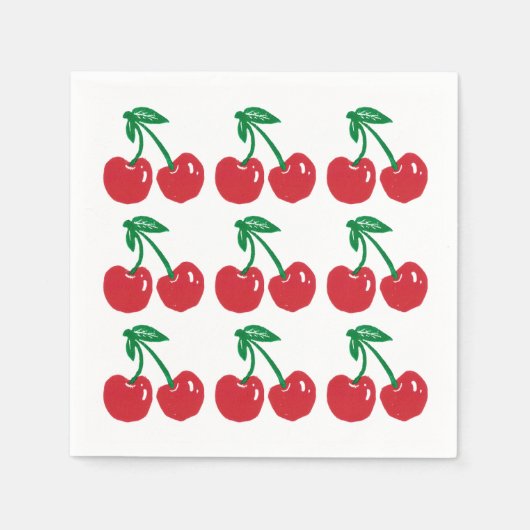 チェリー リノカット ブロック プリント デザイン カクテル ナプキン スタンダードカクテルナプキン (正面)